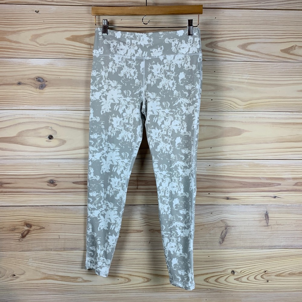 Senita Athletics Running Tight Women Medium Gray Floral Pockets Gym Run